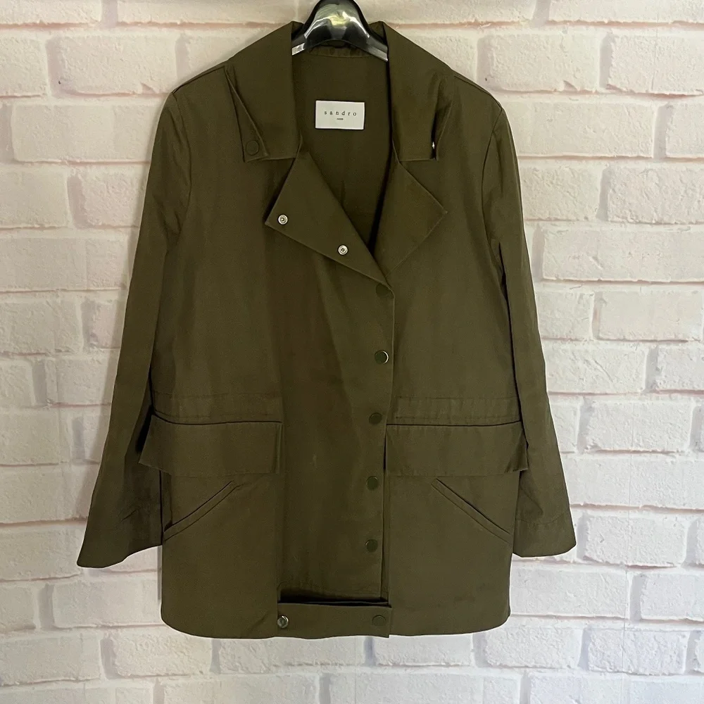 Sandro Paris Olive Green Women's Military Utility Jacket.  Size 2 - Picture 2 of 13